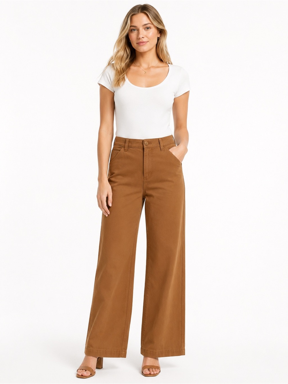 High-Rise Wide Leg Pants in Brown - 1028